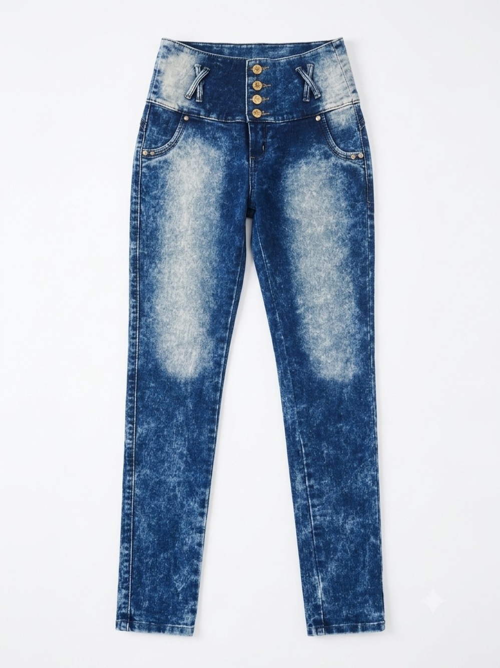 High-Rise Acid Wash Skinny Jeans - Blue